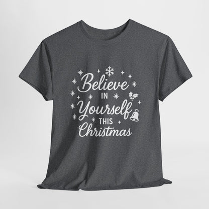 Women's Believe in the Magic Christmas Shirt, Santa Hat Holiday Tee for Women