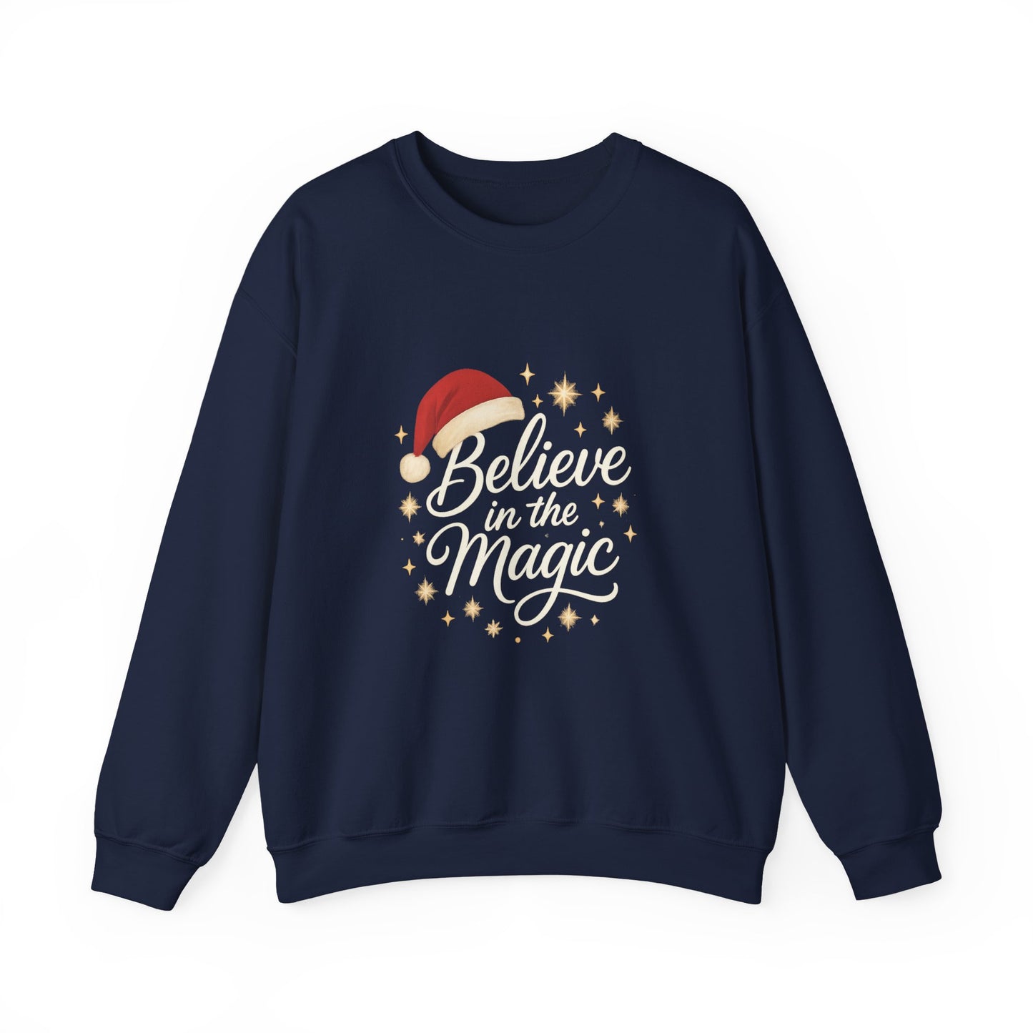 Believe in the Magic Women's Christmas Shirt, Santa Hat Holiday Cozy Sweatshirt, Women's Heavy Blend™ Crewneck Sweatshirt
