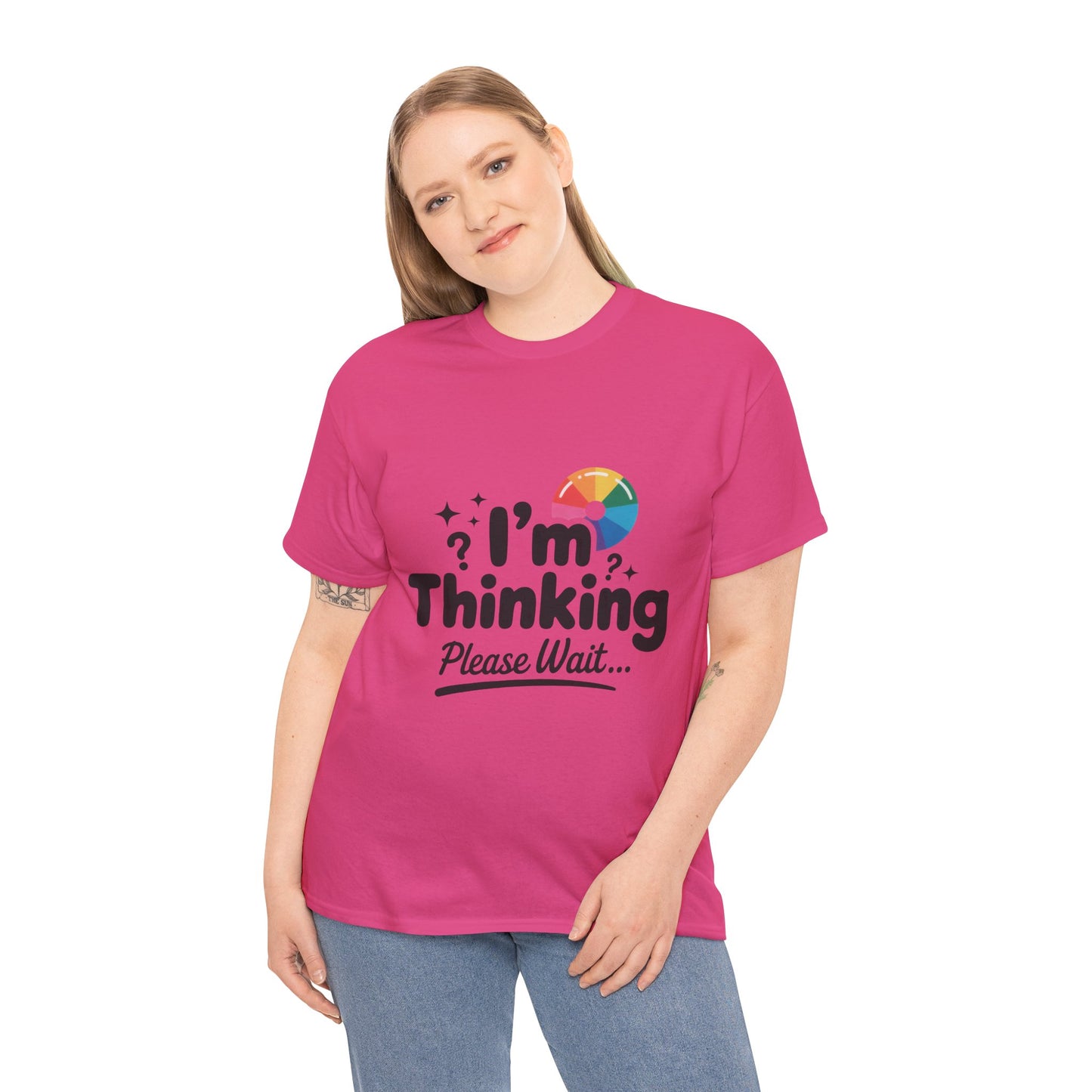Funny - Im Thinking Please Wait - T-Shirt for Women, Cute Geeky Gift for Introverts, Programmers, Designers, Fun Humor Shirt