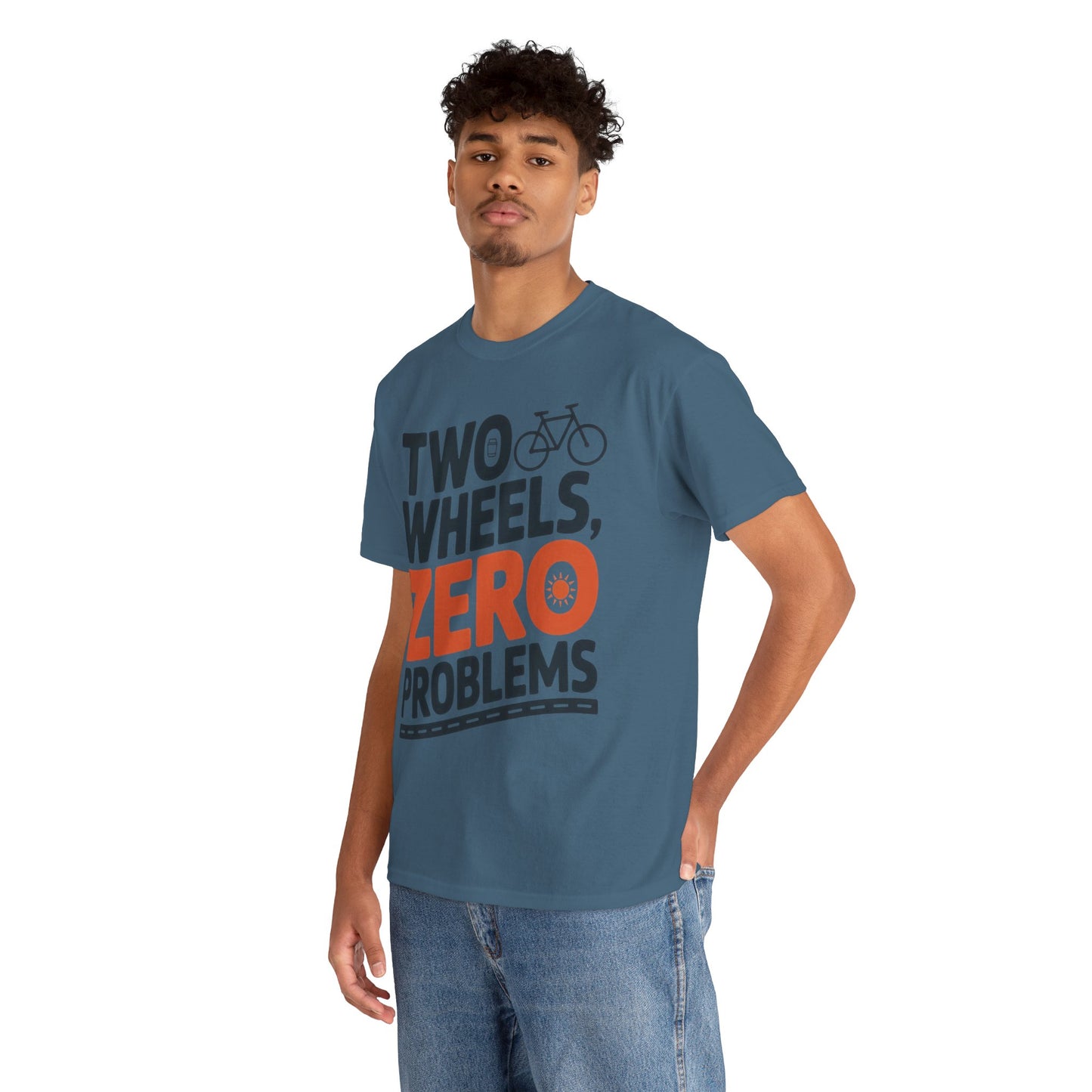 Two Wheels Zero Problems Mens Graphic Biker T-Shirt, Bike Humor Tee, Biker Gift