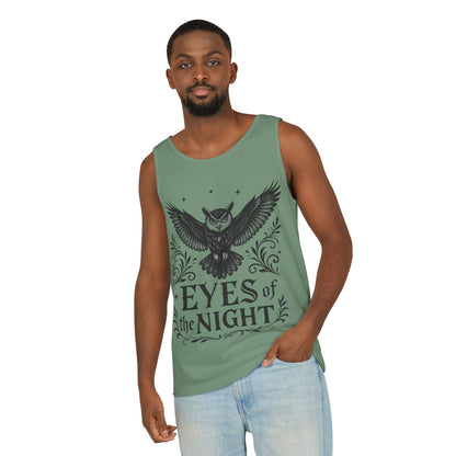 Eyes of the Night Owl Tank Top, Mens Summer Wear, Boho Aesthetic, Festival Outfit, Nature Lover Gift, Halloween Apparel