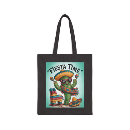 Fiesta Time Cactus Tote Bag, Colorful Funny Sombrero Maracas Piñata Mexican Party Gift Bag, Summer Vibes Canvas Bag