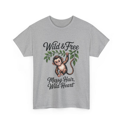 Wild & Free Monkey Shirt, Messy Hair Wild Heart Womens Tee, Cute Jungle Animal T-Shirt, Boho Adventure Graphic, Fun Nature Lover Gift