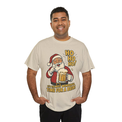 Funny Santa Beer Christmas T-Shirt, Men's Holiday Party Tee