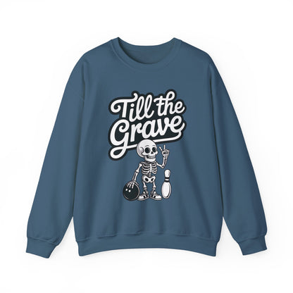 Funny Skeleton Bowling Sweatshirt, Womens Crewneck, Halloween Gift, Casual Wear, Till the Grave Sweatshirt, Bowling Lover Apparel