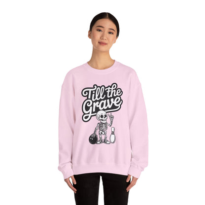 Funny Skeleton Bowling Sweatshirt, Womens Crewneck, Halloween Gift, Casual Wear, Till the Grave Sweatshirt, Bowling Lover Apparel