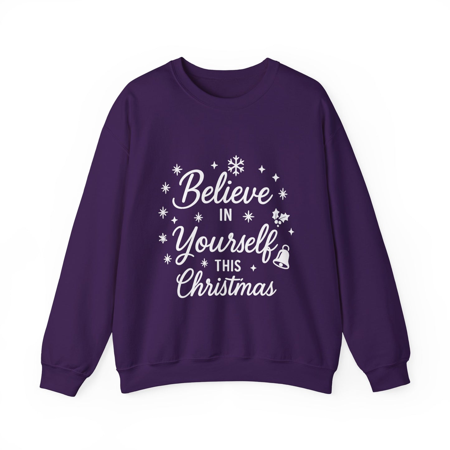 Women's Believe in the Magic Christmas Sweatshirt, Cozy Holiday Santa Hat Pullover, Women's Heavy Blend™ Crewneck Sweatshirt