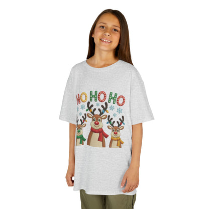 Ho Ho Ho Reindeer T-Shirt for Girl, Cute Christmas Kids Holiday Tee