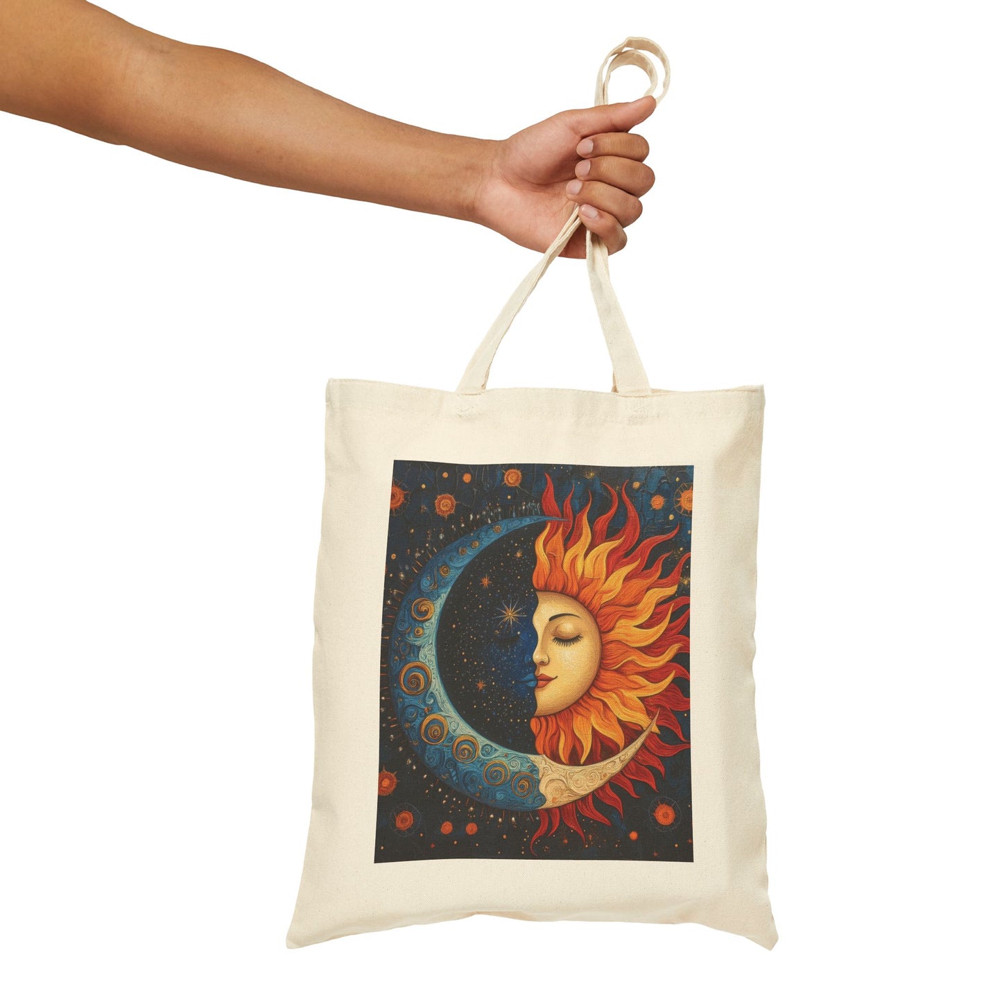 Sun and Moon Cotton Canvas Tote Bag, Eco-Friendly Tote, Boho Chic Bag, Nature Lover Gift, Astrology Tote, Reusable Grocery Bag