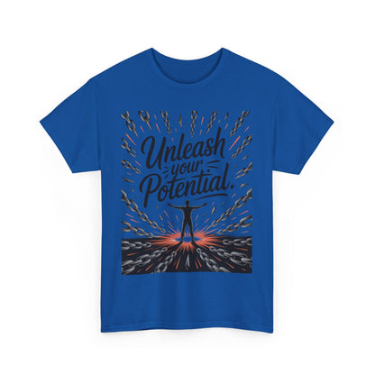 Inspiring Men's Heavy Cotton Tee, "Unleash Your Potential" Motivation Shirt, Gift for Graduates, Personal Growth Apparel, Casual Wear