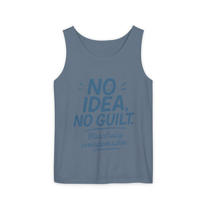 Womens No Guilt Tank Top, No Idea Funny Quote, Blissfully Irresponsible Workout Tee, Casual Sleeveless Top, Summer Activewear, Relaxed Style