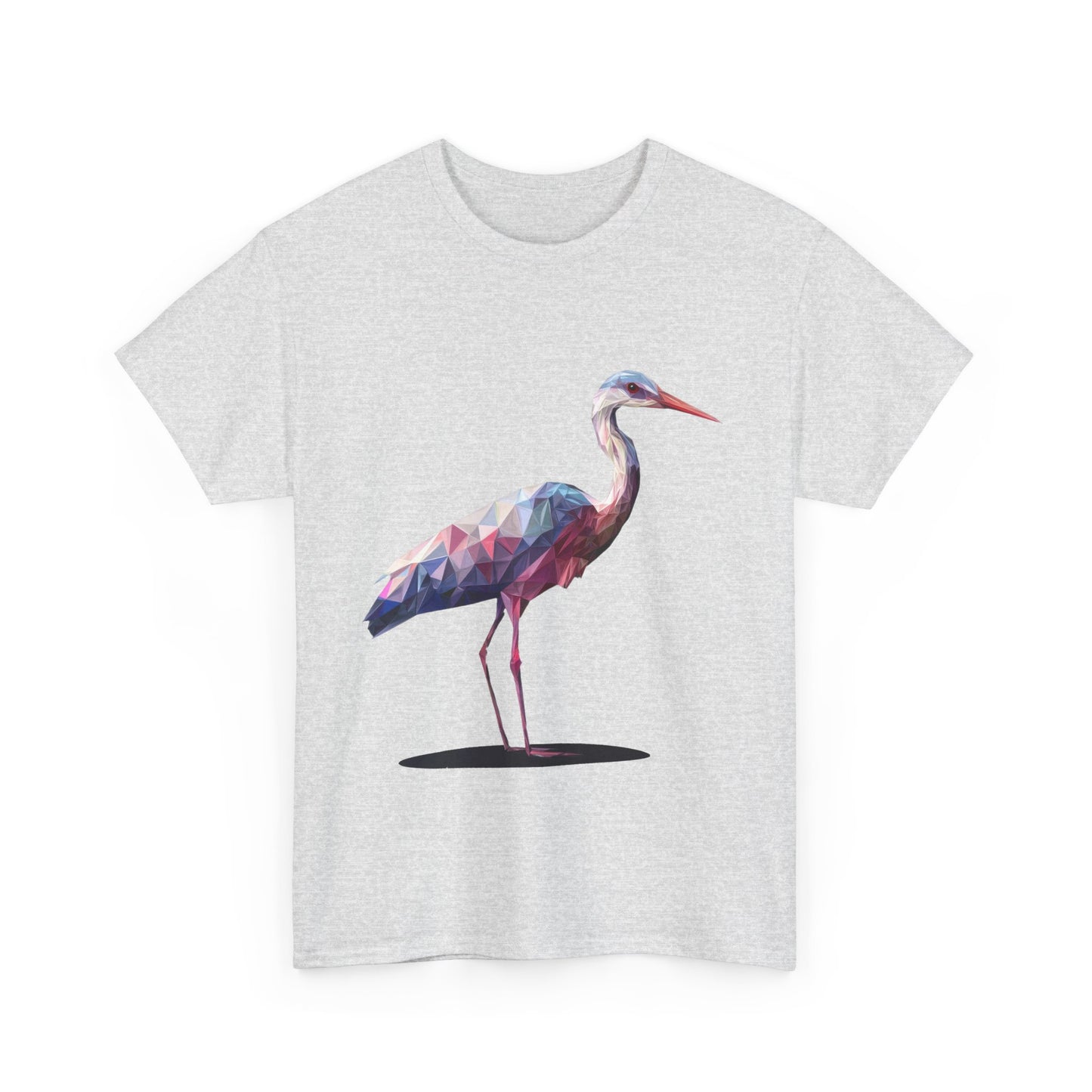 Geometric Heron T-Shirt, Colorful Polygon Bird Graphic, Nature Lover Unisex Heavy Cotton Tee, Geometric Crane Tee, Bird Lovers Gift