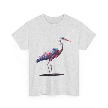 Geometric Heron T-Shirt, Colorful Polygon Bird Graphic, Nature Lover Unisex Heavy Cotton Tee, Geometric Crane Tee, Bird Lovers Gift