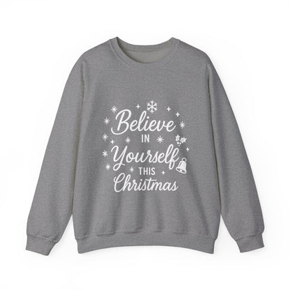 Women's Believe in the Magic Christmas Sweatshirt, Cozy Holiday Santa Hat Pullover, Women's Heavy Blend™ Crewneck Sweatshirt