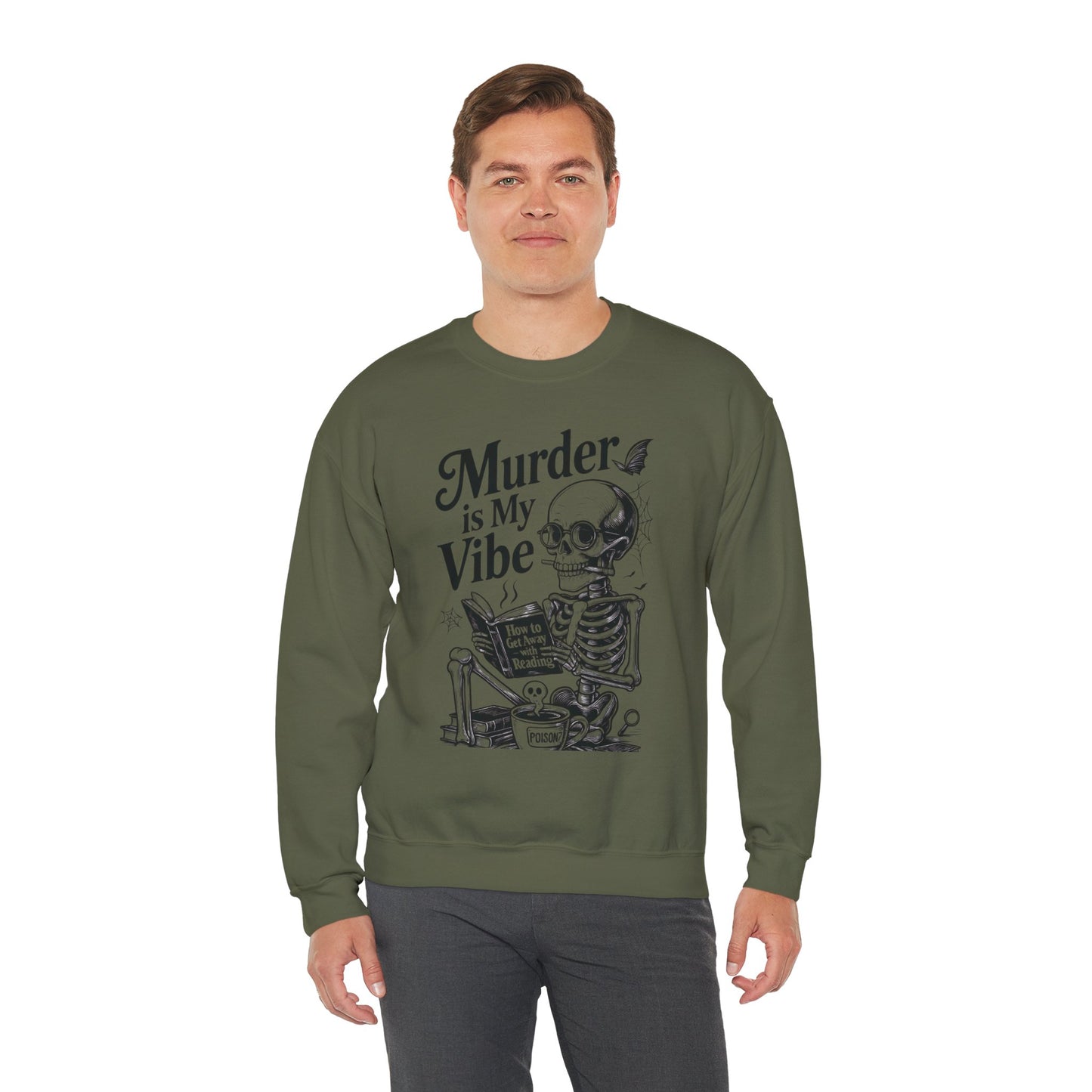 Murder is My Vibe Crewneck Sweatshirt, Cozy Gift for Halloween, Unique Sweatshirt, Skull Graphic, Fall Fashion, Unisex Pullover