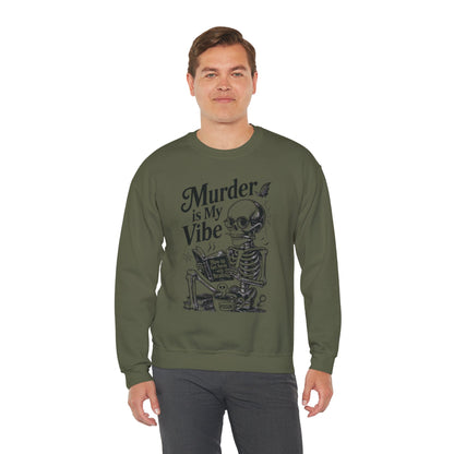 Murder is My Vibe Crewneck Sweatshirt, Cozy Gift for Halloween, Unique Sweatshirt, Skull Graphic, Fall Fashion, Unisex Pullover