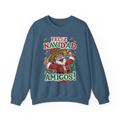 Feliz Navidad Amigos Sweatshirt, Funny Mexican Santa Christmas Jumper, Latin Holiday Fiesta Pullover