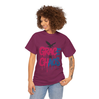 Womens Graffiti T-Shirt, Grace in Chaos Dripping Street Art Tee, Bold Urban Graphic Shirt