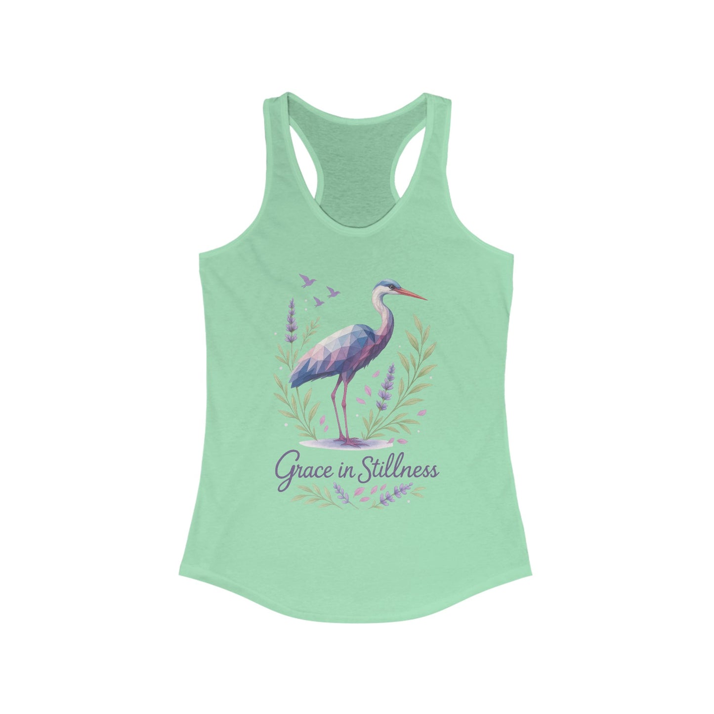 Polygonal Heron Graphic Tank, Women's Artistic Bird Summer Top, Geometric Crane, Bird Lovers Gift, Yoga Shirt, Fitness Apparel, Casual Wear