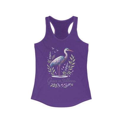 Polygonal Heron Graphic Tank, Women's Artistic Bird Summer Top, Geometric Crane, Bird Lovers Gift, Yoga Shirt, Fitness Apparel, Casual Wear