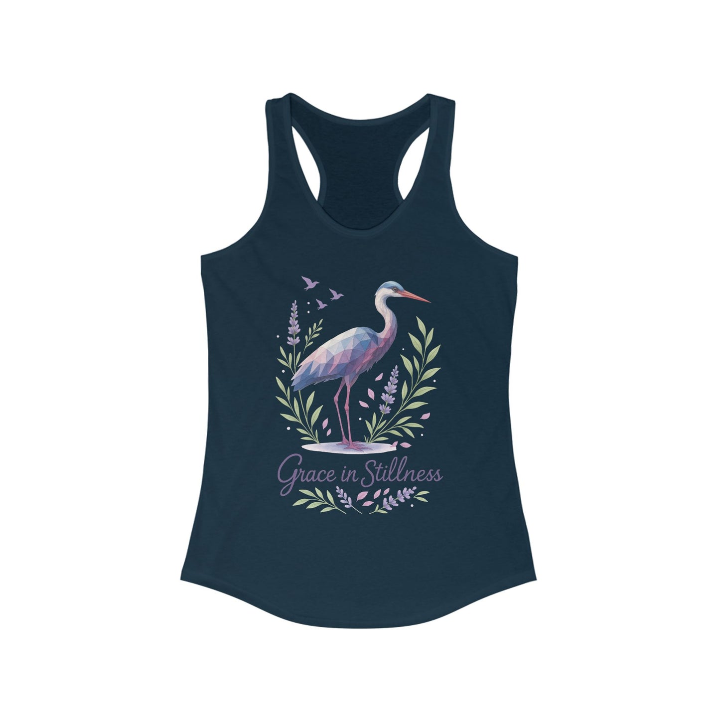 Polygonal Heron Graphic Tank, Women's Artistic Bird Summer Top, Geometric Crane, Bird Lovers Gift, Yoga Shirt, Fitness Apparel, Casual Wear