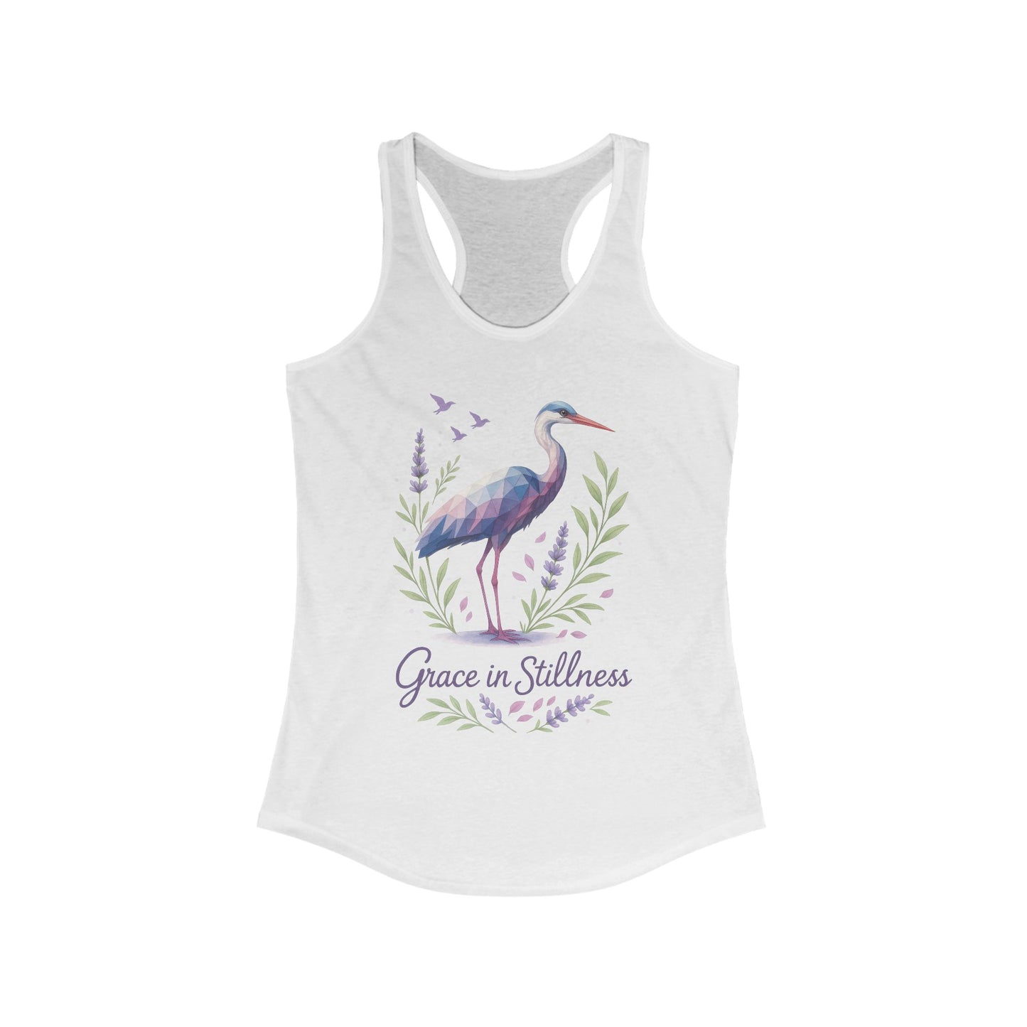 Polygonal Heron Graphic Tank, Women's Artistic Bird Summer Top, Geometric Crane, Bird Lovers Gift, Yoga Shirt, Fitness Apparel, Casual Wear