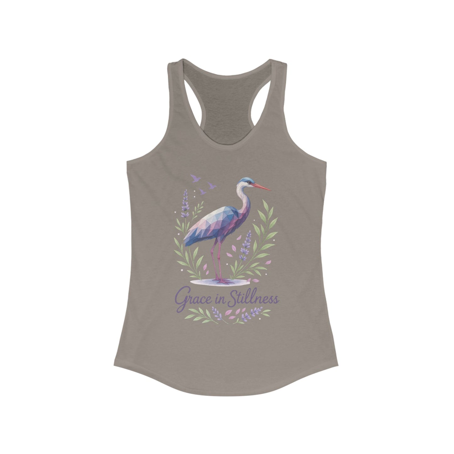 Polygonal Heron Graphic Tank, Women's Artistic Bird Summer Top, Geometric Crane, Bird Lovers Gift, Yoga Shirt, Fitness Apparel, Casual Wear
