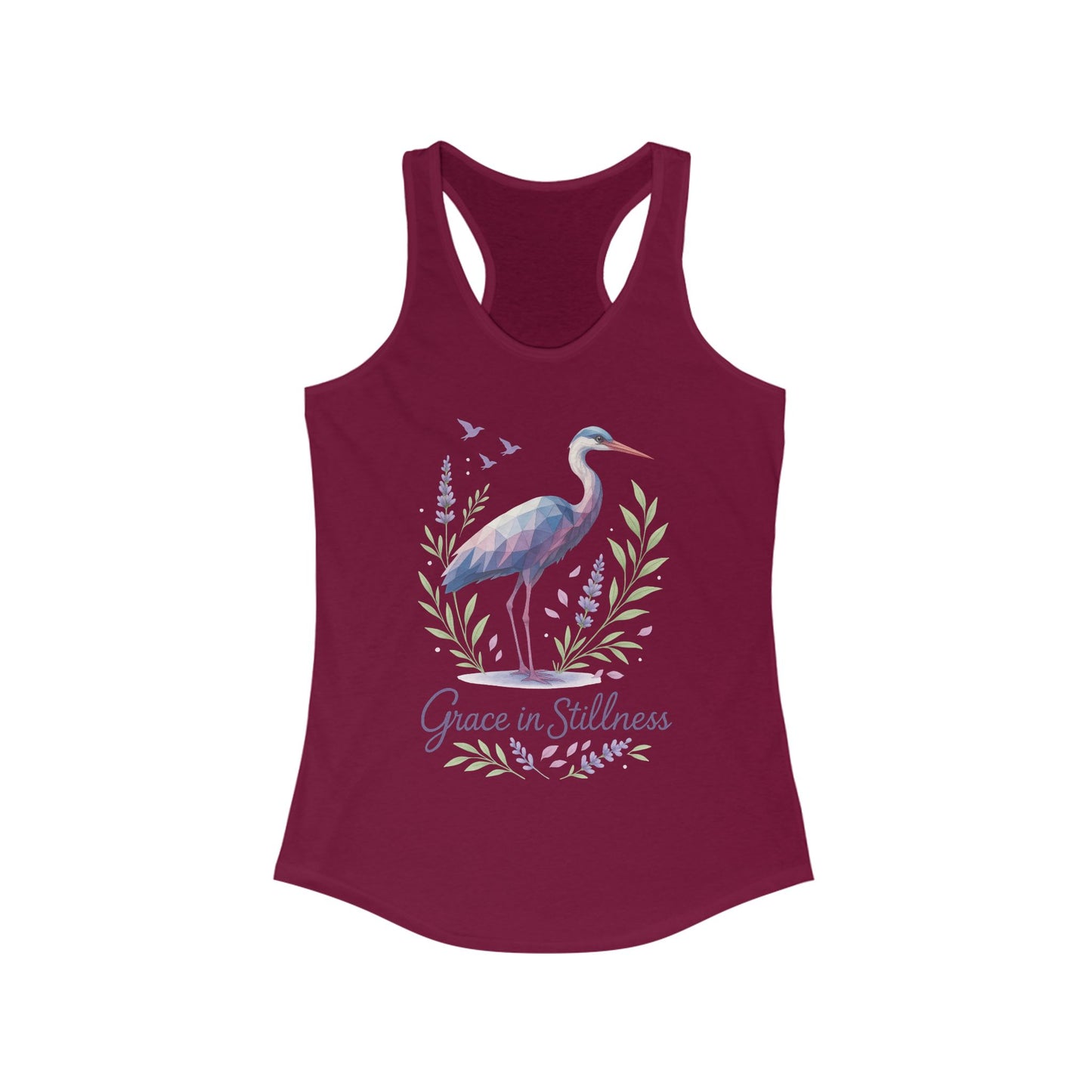 Polygonal Heron Graphic Tank, Women's Artistic Bird Summer Top, Geometric Crane, Bird Lovers Gift, Yoga Shirt, Fitness Apparel, Casual Wear
