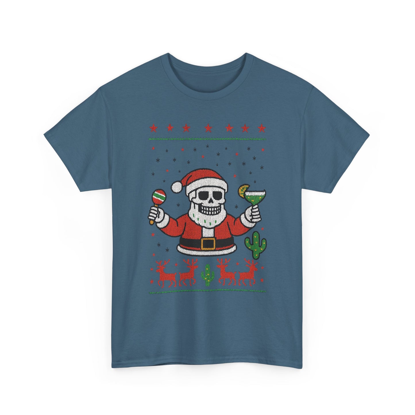 Skeleton Santa Funny Christmas T-Shirt for Men, Margarita - Maracas Holiday Tee