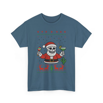 Skeleton Santa Funny Christmas T-Shirt for Men, Margarita - Maracas Holiday Tee