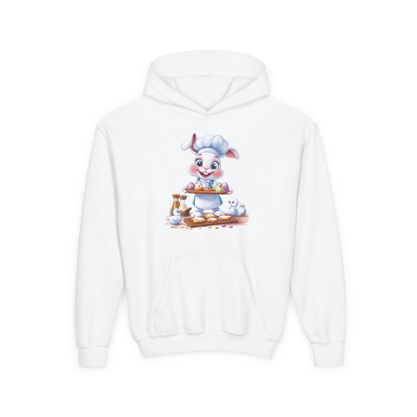 Easter Chef Bunny Hoodie for Kids, Cute Baker Bunny, Fun Holiday Outfit, Youth Spring Sweatshirt, Easter Gift, Bunny Design Hoodie