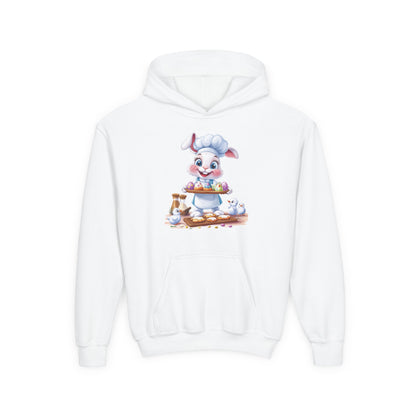 Easter Chef Bunny Hoodie for Kids, Cute Baker Bunny, Fun Holiday Outfit, Youth Spring Sweatshirt, Easter Gift, Bunny Design Hoodie