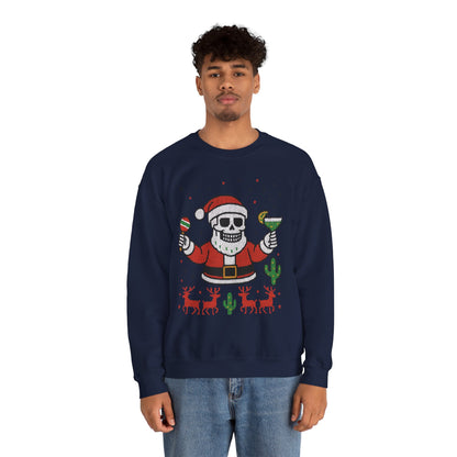 Skeleton Santa Ugly Christmas Sweatshirt for Men, Funny Margarita Holiday Jumper