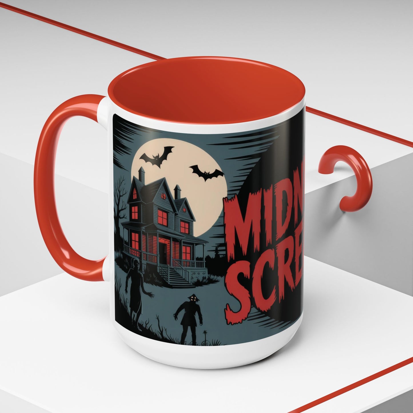 Midnight Screams Mug, Retro Horror Movie Poster Coffee Cup, Gothic Halloween Gift for Horror Lovers, Accent Coffee Mug (11, 15oz)