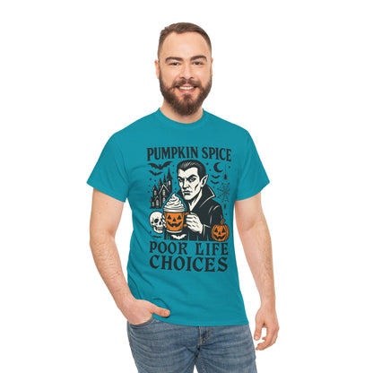 Pumpkin Spice Poor Life Choices Men's T-Shirt, Funny Vampire Coffee Halloween Graphic Tee