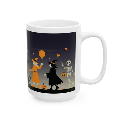 Halloween Night Parade Mug, Witches, Ghosts, Skeletons, Spooky Night Coffee Cup, Gothic Fall Gift for Her - HimCeramic Mug, (11oz, 15oz)