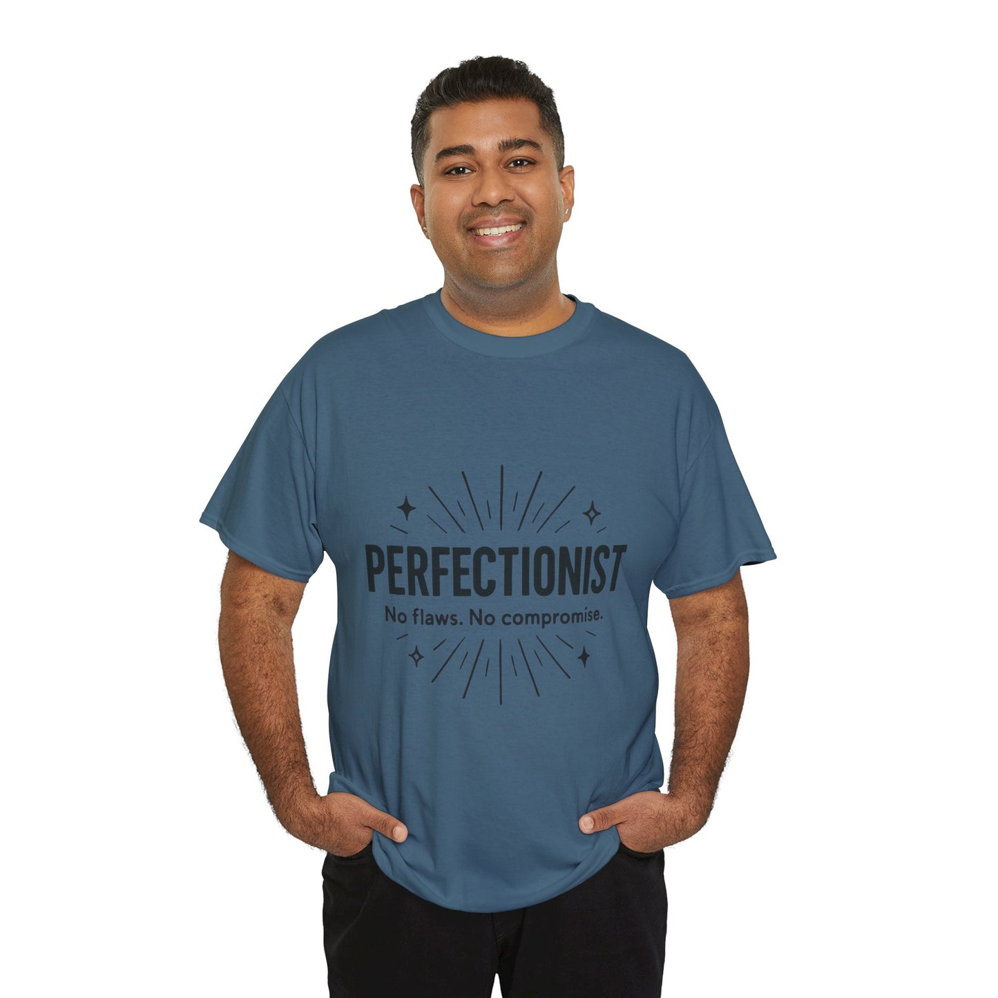 Mens Perfectionist T-Shirt, No Flaws No Compromise, Minimal Bold Graphic Tee, Gift for OCD, Clean Freak, or Detail-Oriented Men