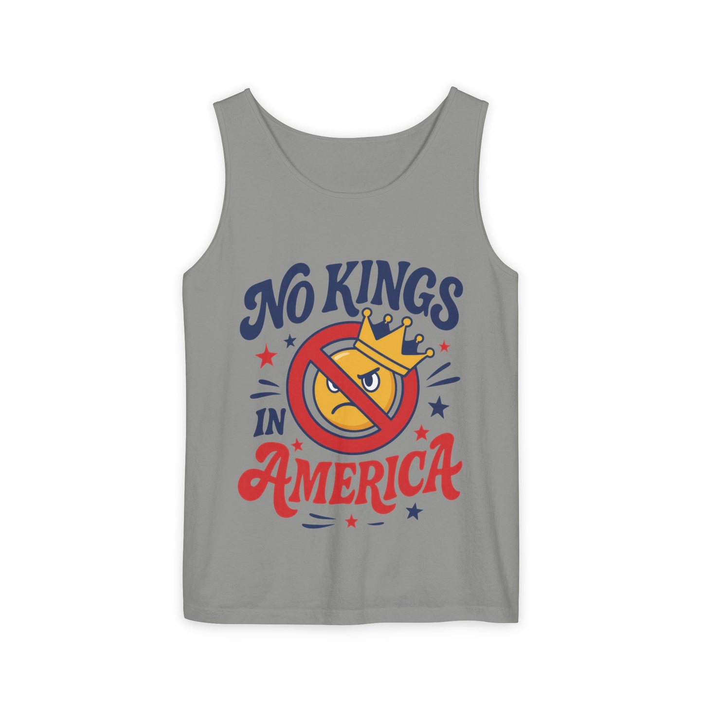 No Kings in America Tank Top - Funny Patriotic Anti Monarchy Sleeveless Shirt - USA Freedom Top, Unisex Summer Apparel, USA Independence Day