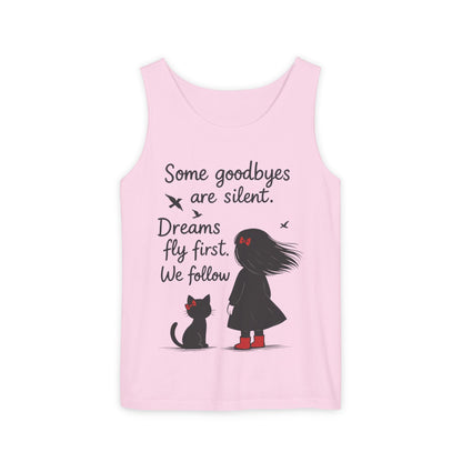 Minimalist Tank Top, Womens Tank, Girl & Cat Art Print, Emotional Lightweight Summer Shirt,  Inspirational Apparel, Cat Lover Gift