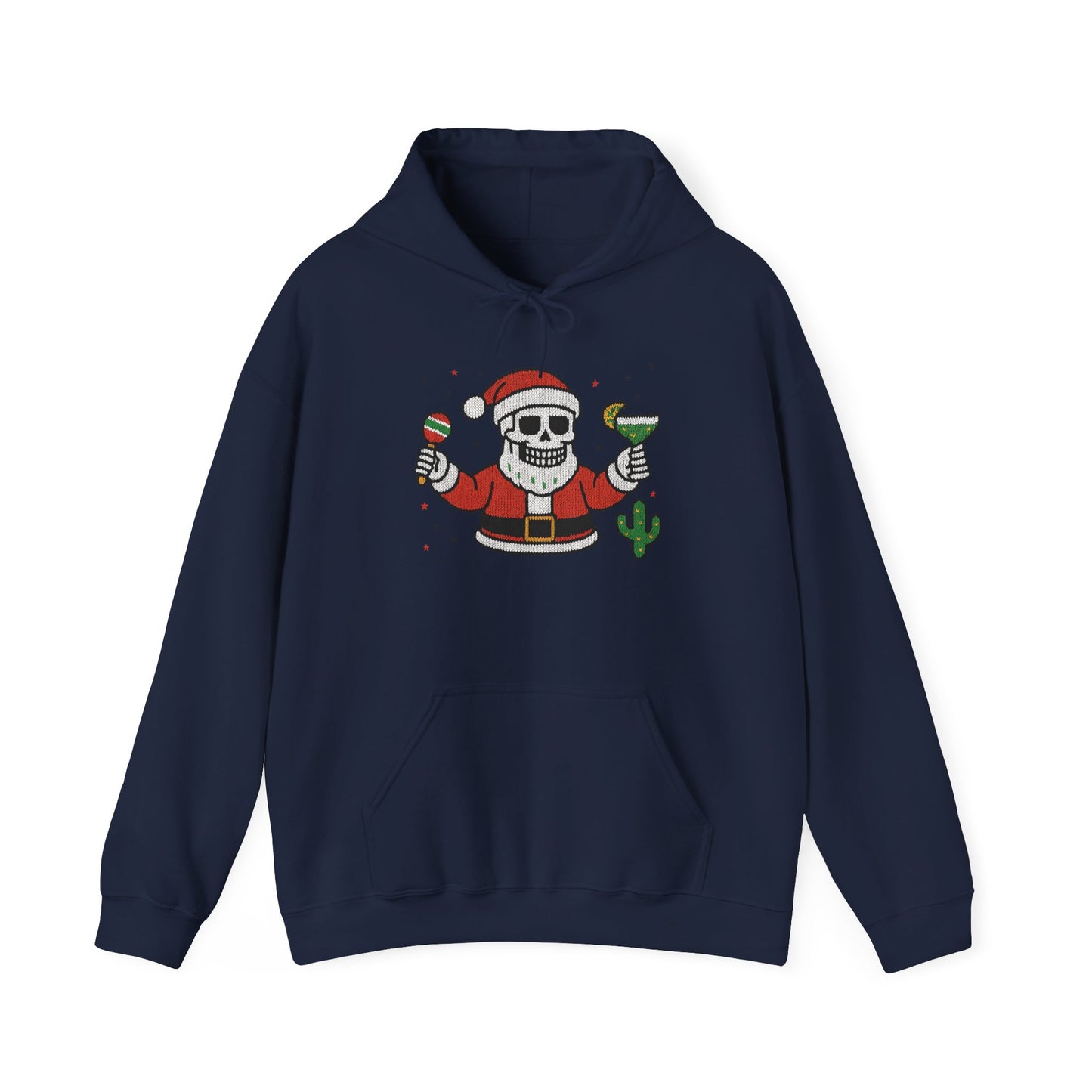 Skeleton Santa Funny Christmas Hoodie for Men, Ugly Margarita Holiday Sweatshirt