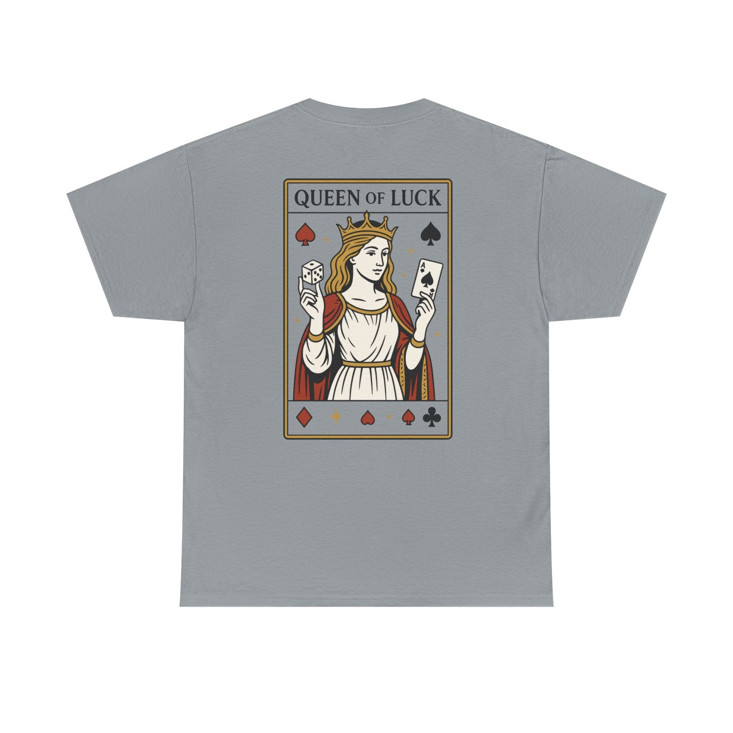 Queen of Luck Front & Back Print unisex T-Shirt, Roll the Dice Tee for Men, Vintage Gambling Shirt, Casino Gift, Poker Gift, Card Games Gift