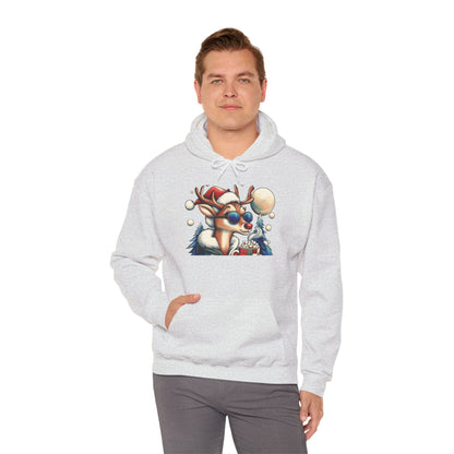 Cool Reindeer Christmas Hoodie, Funny Holiday Hot Cocoa Pullover for Men