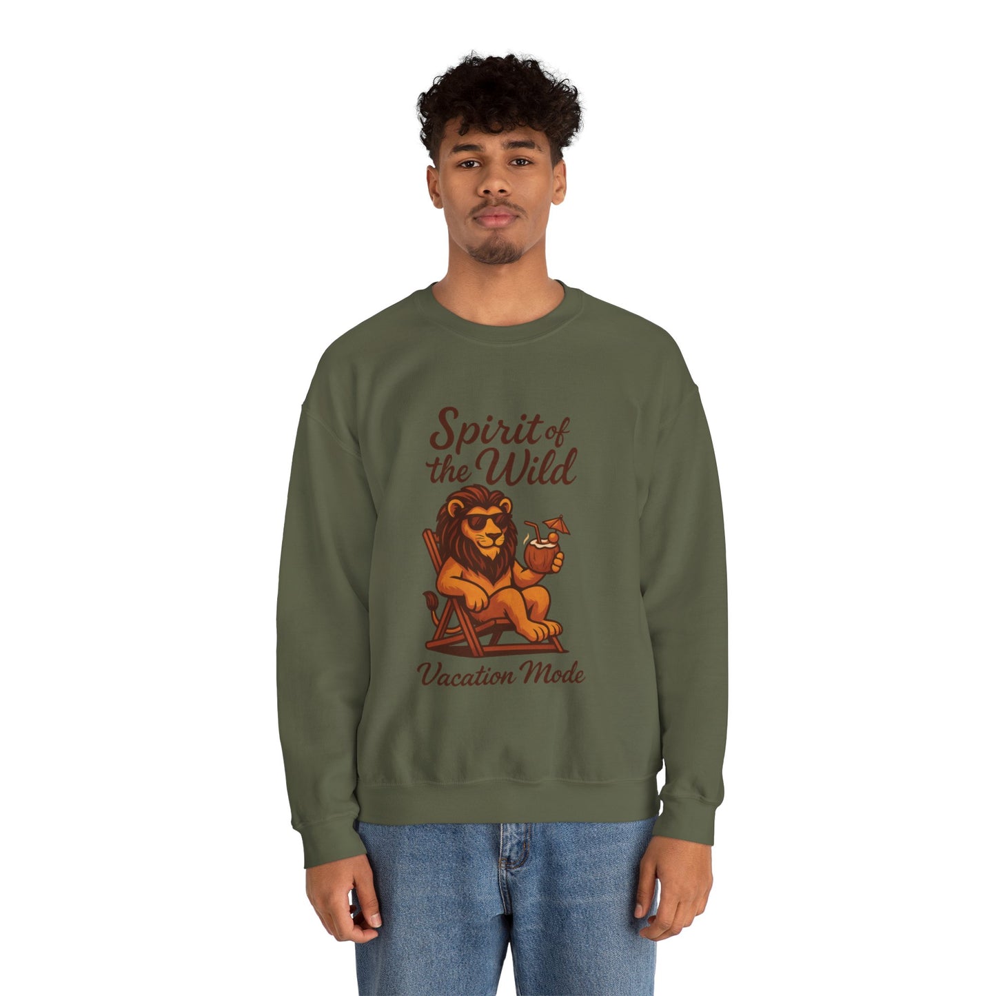 Spirit of the Wild Lion Mens Sweatshirt - Vacation Mode Funny Relaxed Jungle King Pullover,  Fun Gift for Travelers