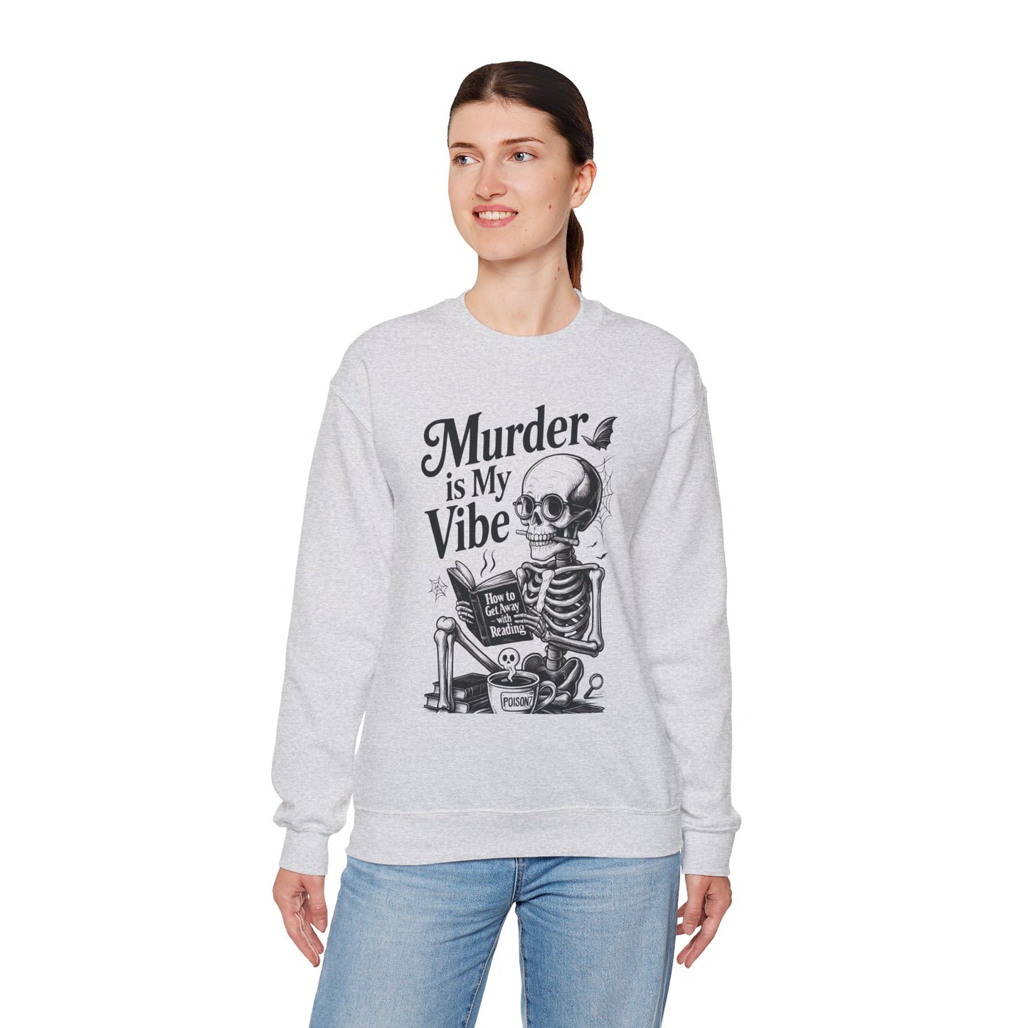 Womens Murder is My Vibe Crewneck Sweatshirt, Cozy Gift for Halloween, Unique Sweatshirt, Skull Graphic, Fall Fashion, Unisex Pullover
