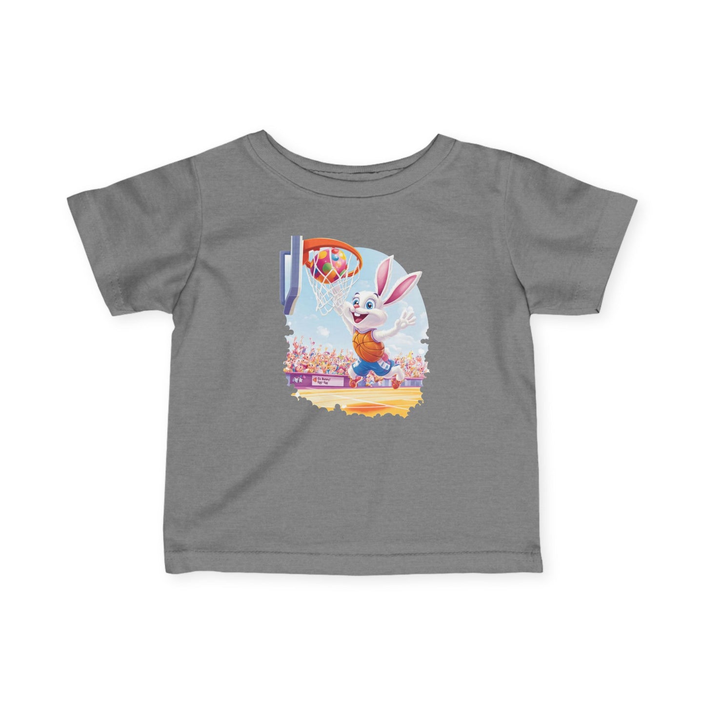 Easter Basketball Bunny Infant Tee - Cute Bunny Dunking Egg Ball, Fun Spring Sports Shirt for Babies 6-24 Months, Easter Gift Idea