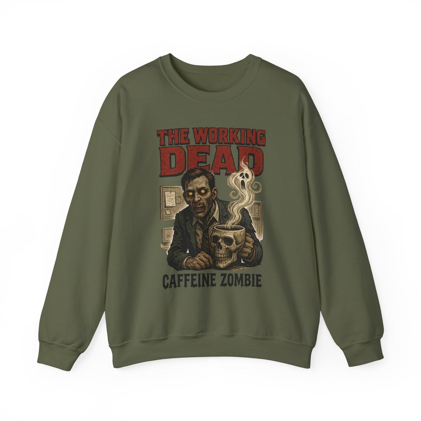 The Working Dead Men's Funny Zombie Sweatshirt, Office Humor Crewneck, Halloween Zombie Top, Coffee Zombie Sweatshirt