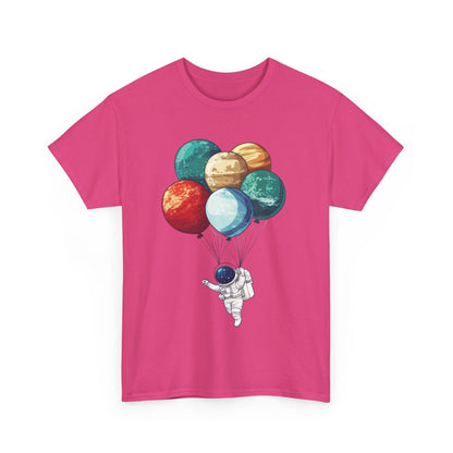 Astronaut with Planet Balloons T-Shirt, Space Lover Unisex Tee, Outer Space Graphic Shirt, Space Theme Shirt, Cosmic Adventure Top