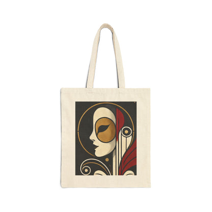 Art Deco Woman Tote Bag, Elegant Geometric Face Design, Modern Vintage Style Canvas Bag for Art Lovers, Artistic Cotton Canvas Tote Bag