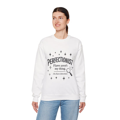Womens Perfectionist Sweatshirt, Funny Clean Design with Stars, No Flaws Detected Quote Pullover, Minimalist Cozy Gift for Her