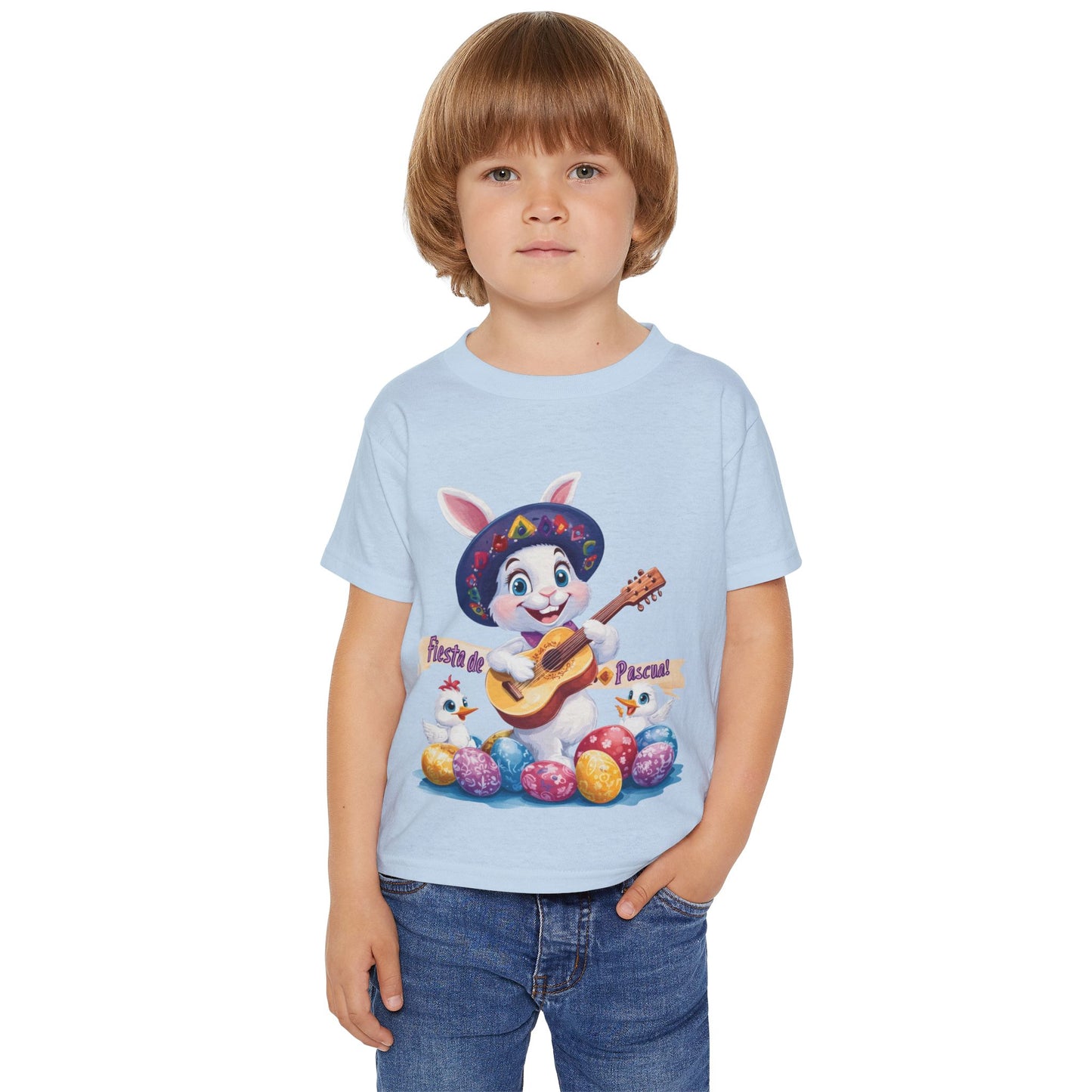 Fiesta de Pascual Toddler T-Shirt, Easter Bunny Shirt, Spring Holiday Kids Top, Adorable Gift for Toddlers, Mexican Bunny Shirt with Guitar